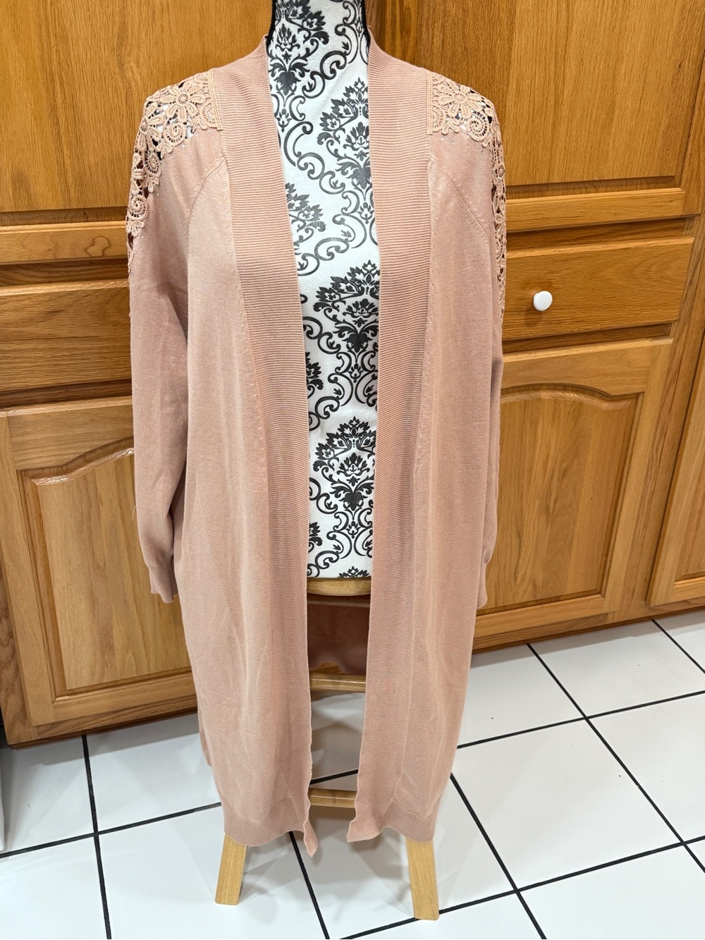 NWT Cactus + Pearl Blush Lace Sleeve Long Cardigan Duster XL
